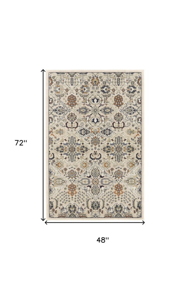 4' X 6' Green and Ivory Floral Power Loom Area Rug