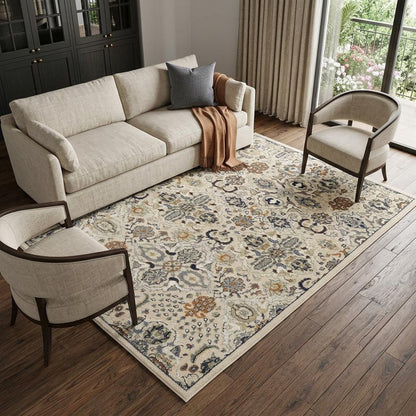 6' X 9' Green and Ivory Floral Power Loom Area Rug
