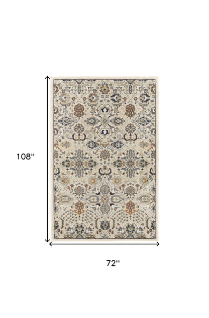 6' X 9' Green and Ivory Floral Power Loom Area Rug