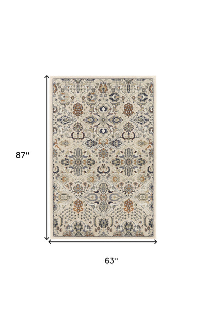 5' X 7' Green and Ivory Floral Power Loom Area Rug