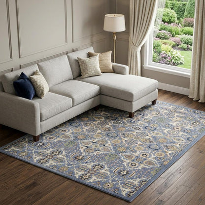 8' X 10' Green and Ivory Floral Power Loom Area Rug