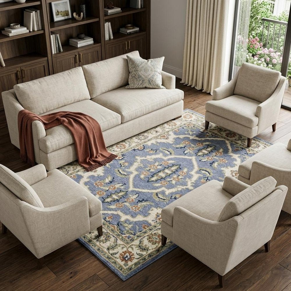 9' X 12' Green and Ivory Floral Power Loom Area Rug