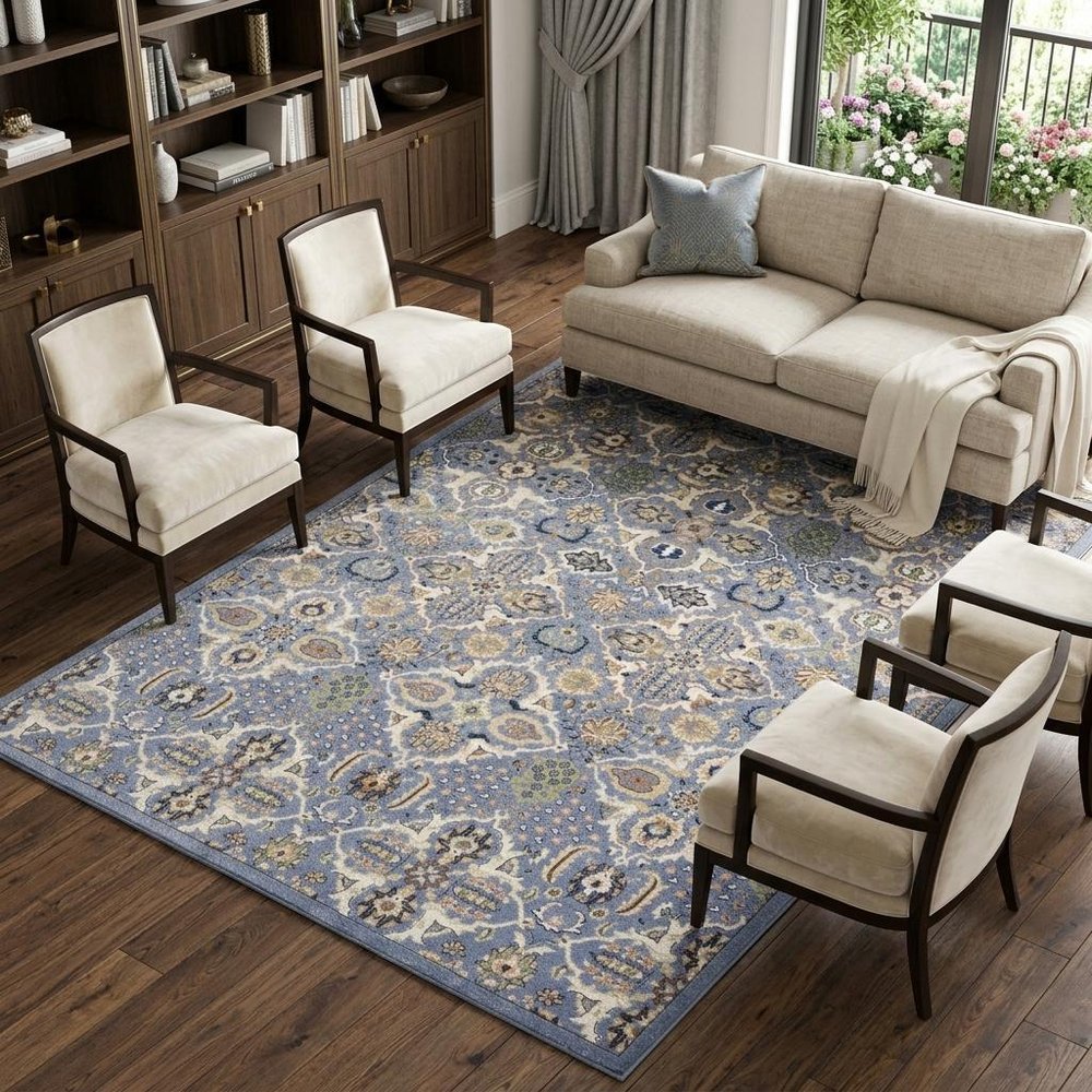 9' X 12' Green and Ivory Floral Power Loom Area Rug