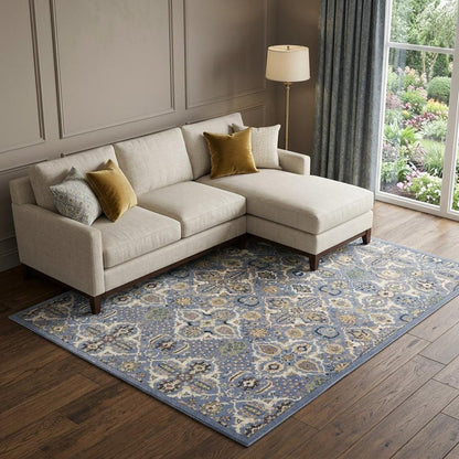 7' X 10' Green and Ivory Floral Power Loom Area Rug