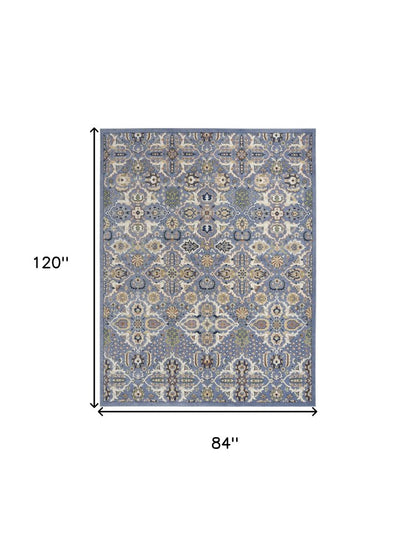 7' X 10' Green and Ivory Floral Power Loom Area Rug