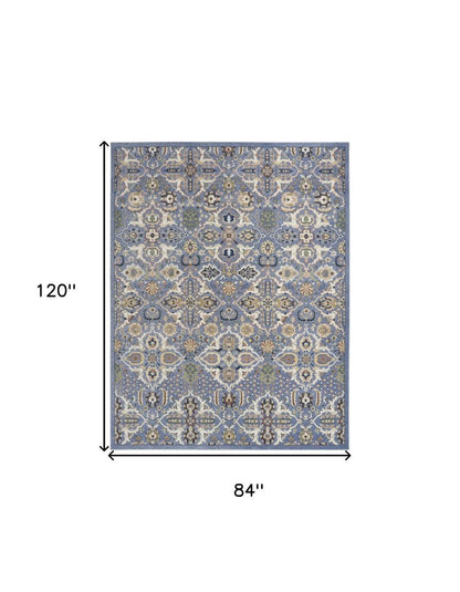 7' X 10' Green and Ivory Floral Power Loom Area Rug