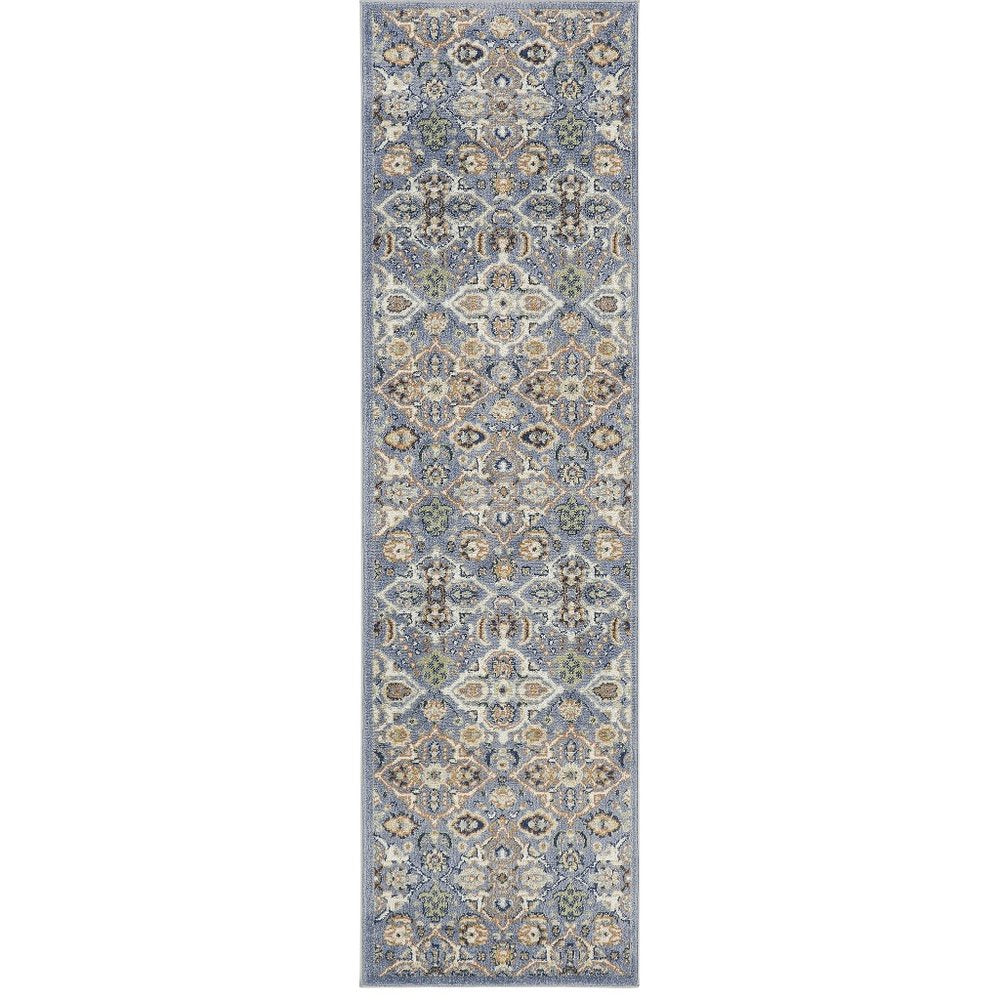 8' Green and Ivory Floral Power Loom Runner Rug