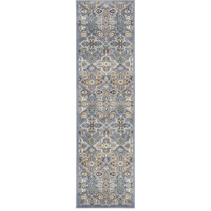 8' Green and Ivory Floral Power Loom Runner Rug