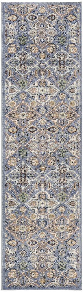 8' Green and Ivory Floral Power Loom Runner Rug