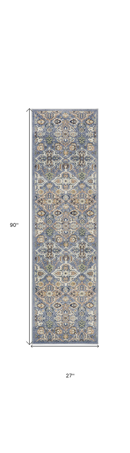 8' Green and Ivory Floral Power Loom Runner Rug