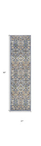 8' Green and Ivory Floral Power Loom Runner Rug