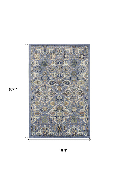 5' X 7' Green and Ivory Floral Power Loom Area Rug