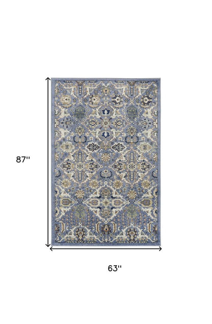5' X 7' Green and Ivory Floral Power Loom Area Rug