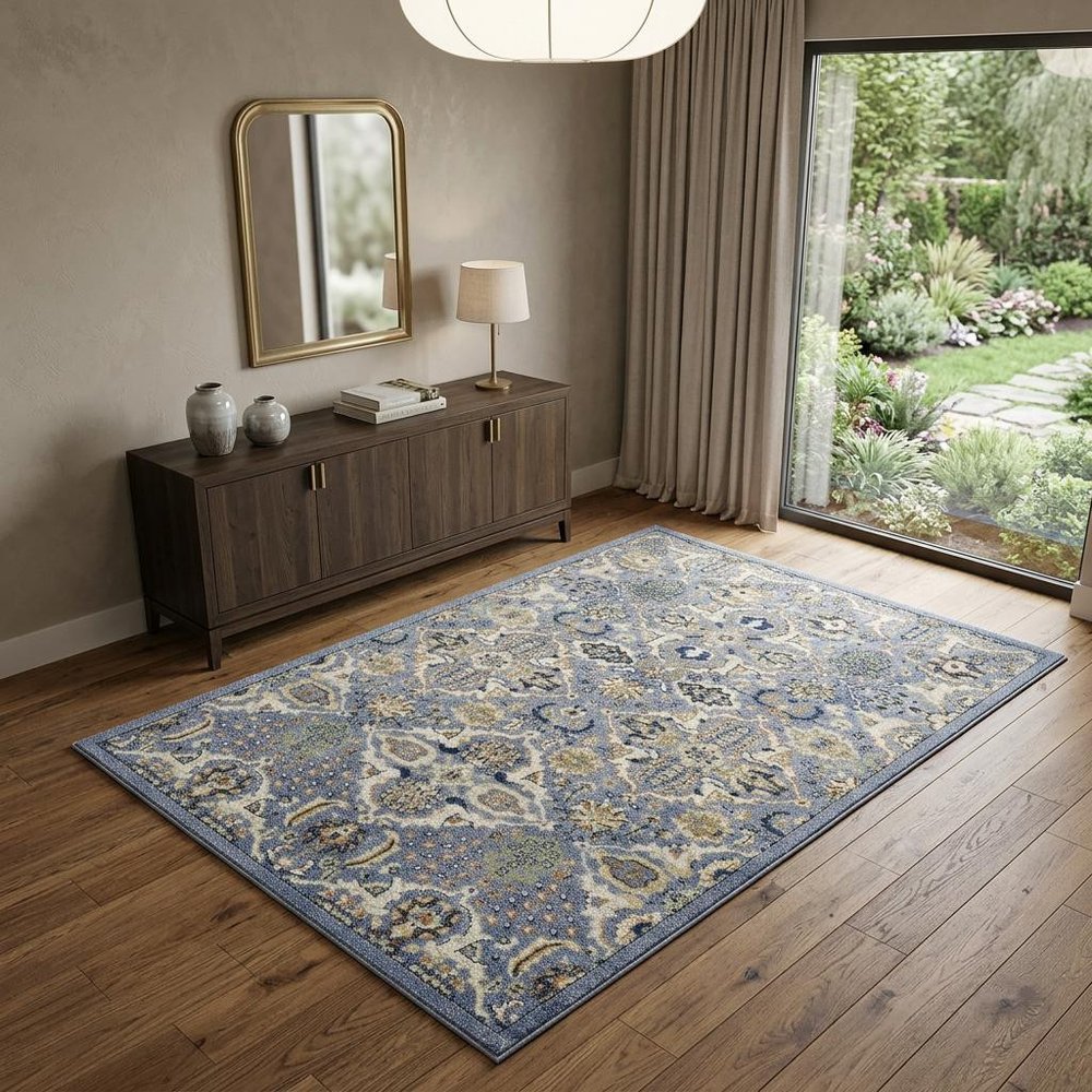 4' X 6' Green and Ivory Floral Power Loom Area Rug