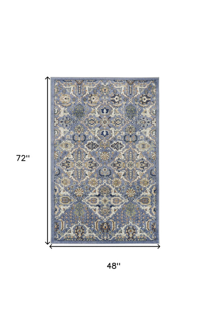 4' X 6' Green and Ivory Floral Power Loom Area Rug