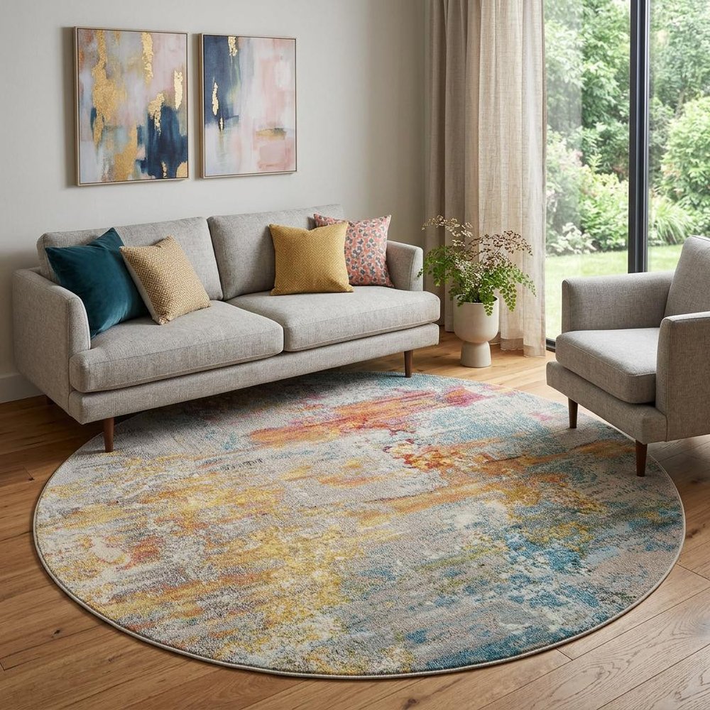 10' Green Round Abstract Power Loom Area Rug
