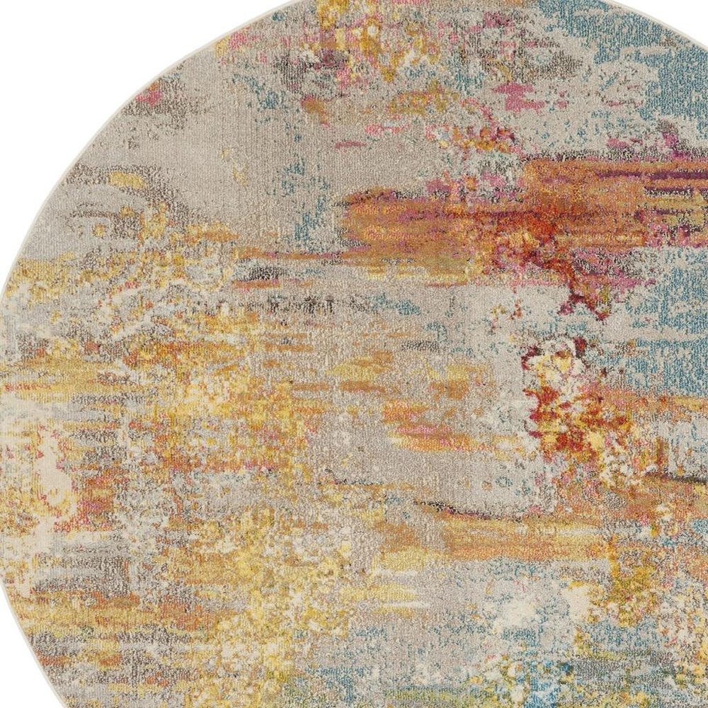 10' Green Round Abstract Power Loom Area Rug