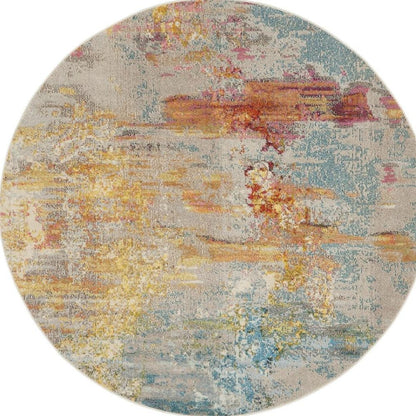 10' Green Round Abstract Power Loom Area Rug