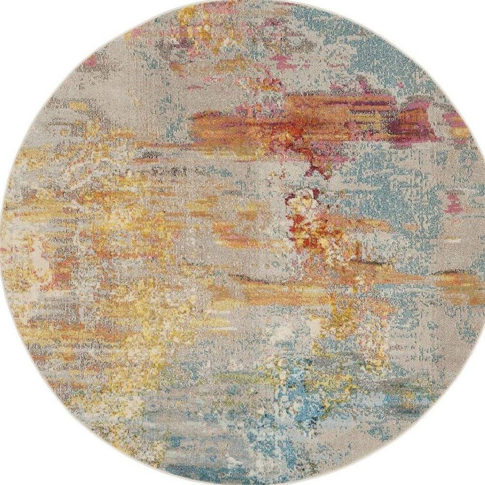10' Green Round Abstract Power Loom Area Rug