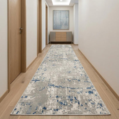 10' Blue and Gray Abstract Power Loom Runner Rug