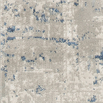 10' Blue and Gray Abstract Power Loom Runner Rug