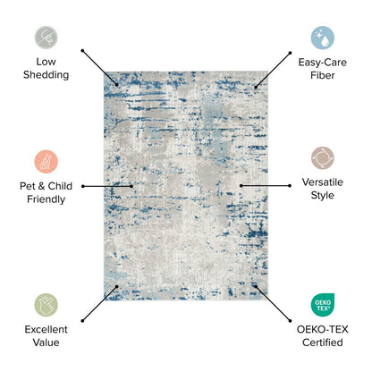 10' Blue and Gray Abstract Power Loom Runner Rug