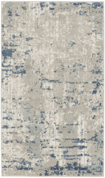 3' X 5' Blue and Gray Abstract Power Loom Area Rug