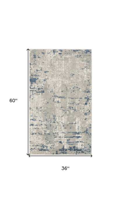 3' X 5' Blue and Gray Abstract Power Loom Area Rug