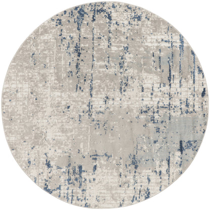 4' Blue and Gray Round Abstract Power Loom Area Rug