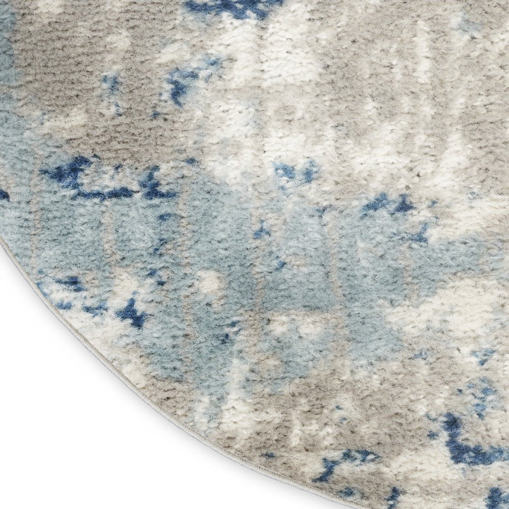 4' Blue and Gray Round Abstract Power Loom Area Rug