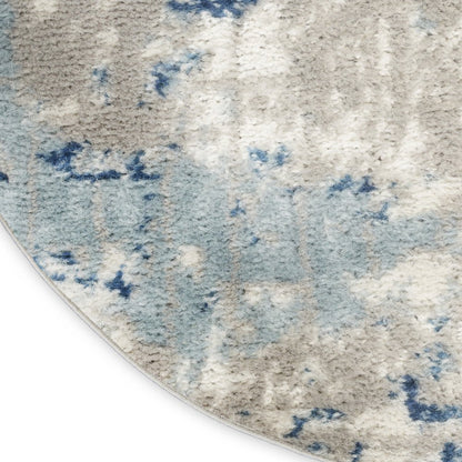 4' Blue and Gray Round Abstract Power Loom Area Rug