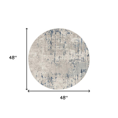 4' Blue and Gray Round Abstract Power Loom Area Rug