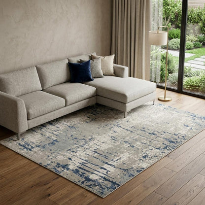 8' X 10' Blue and Gray Abstract Power Loom Area Rug
