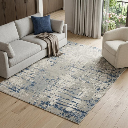 7' X 10' Blue and Gray Abstract Power Loom Area Rug
