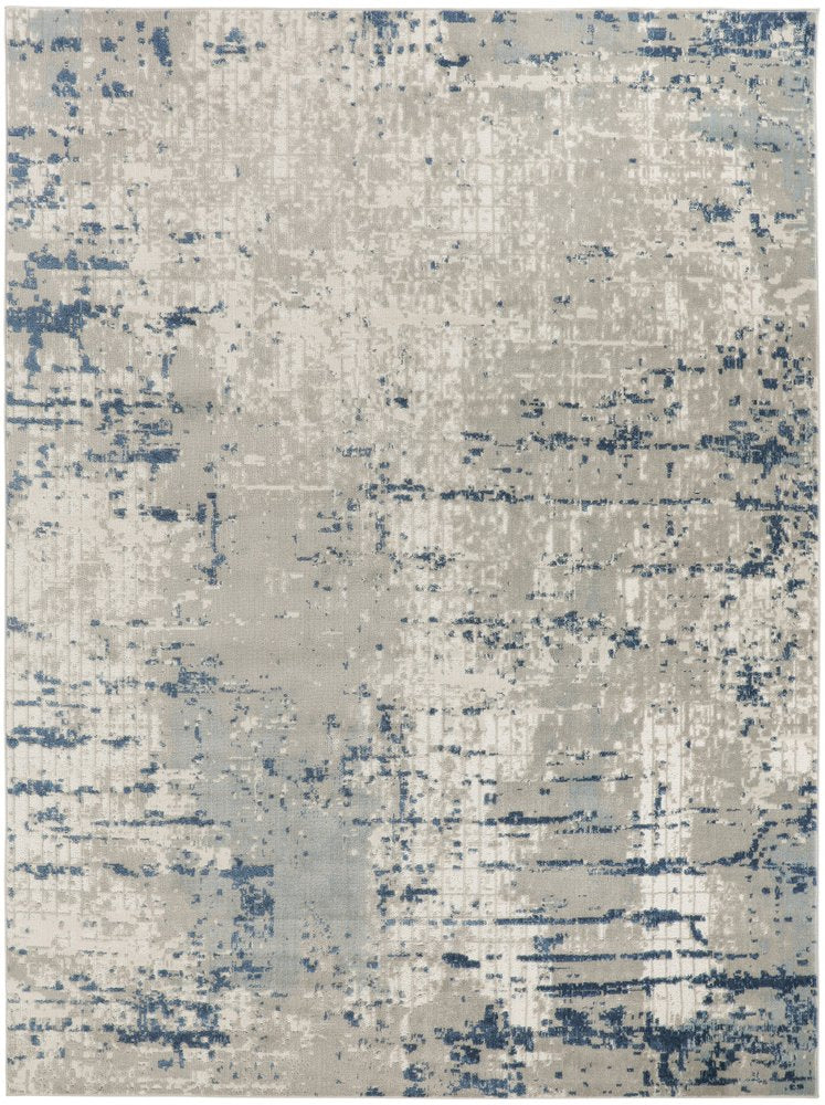 7' X 10' Blue and Gray Abstract Power Loom Area Rug