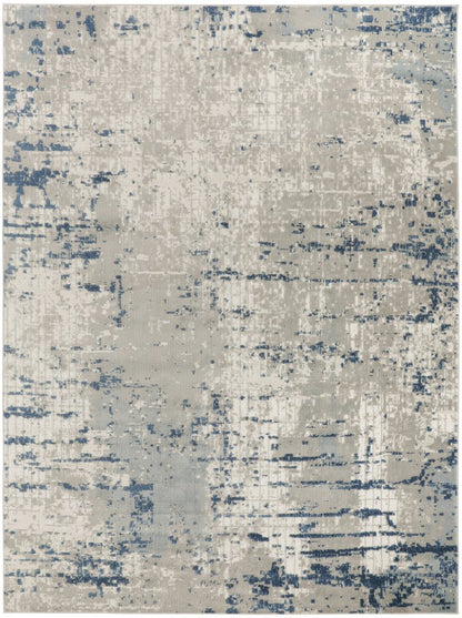 7' X 10' Blue and Gray Abstract Power Loom Area Rug