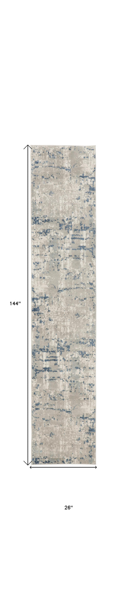 12' Blue and Gray Abstract Power Loom Runner Rug