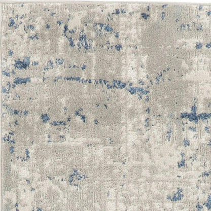12' Blue and Gray Abstract Power Loom Runner Rug