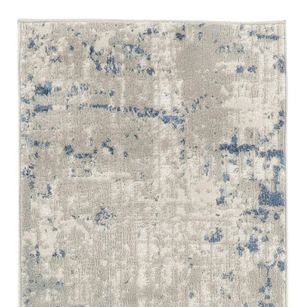 12' Blue and Gray Abstract Power Loom Runner Rug