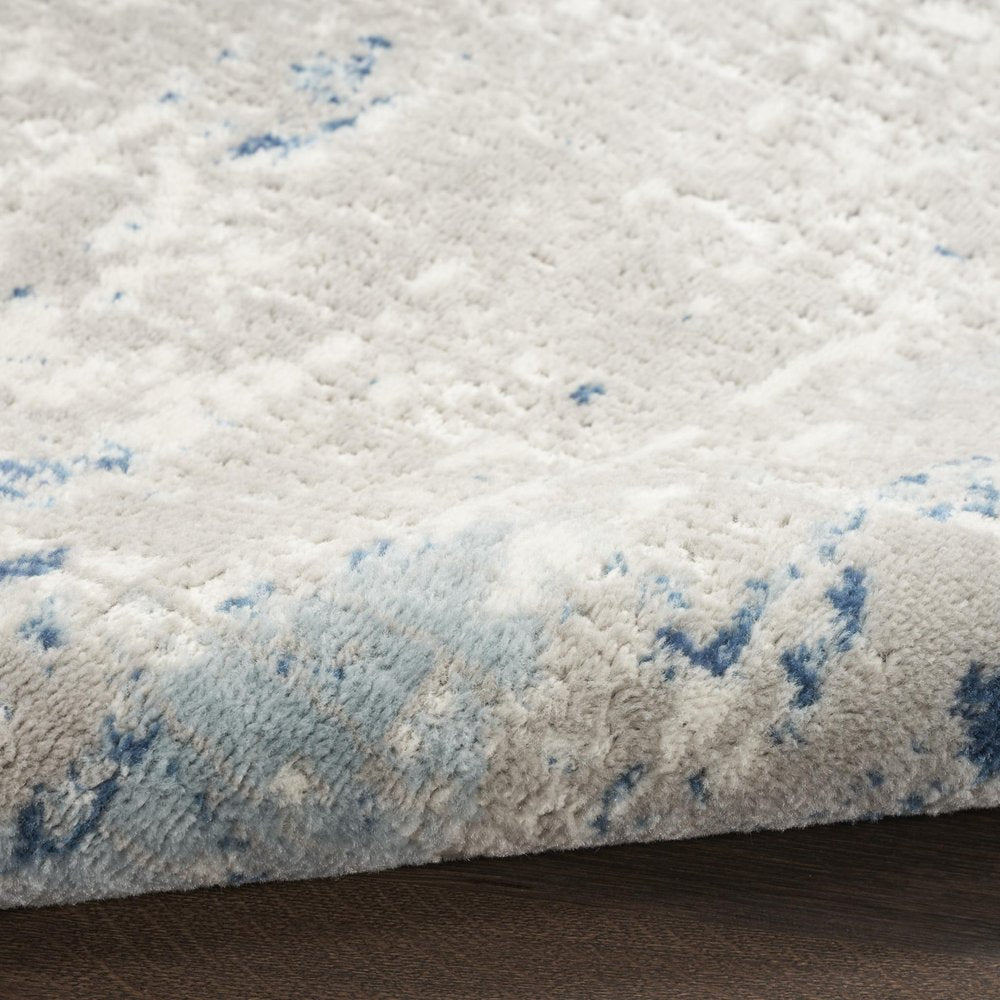 12' Blue and Gray Abstract Power Loom Runner Rug