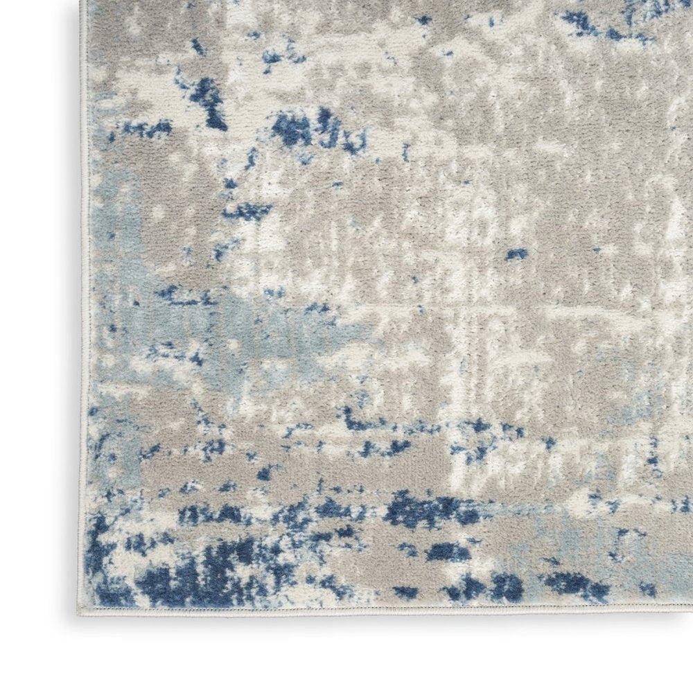 12' Blue and Gray Abstract Power Loom Runner Rug