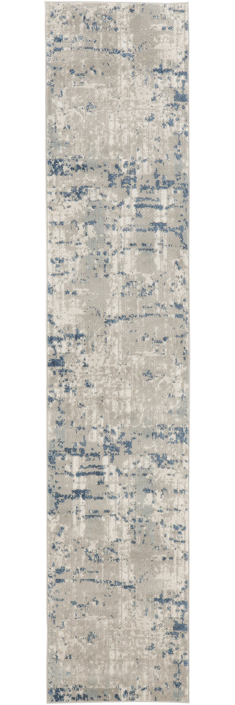 12' Blue and Gray Abstract Power Loom Runner Rug