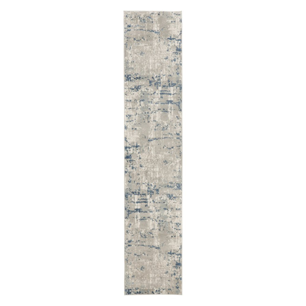 12' Blue and Gray Abstract Power Loom Runner Rug