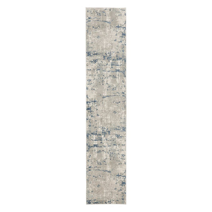 12' Blue and Gray Abstract Power Loom Runner Rug