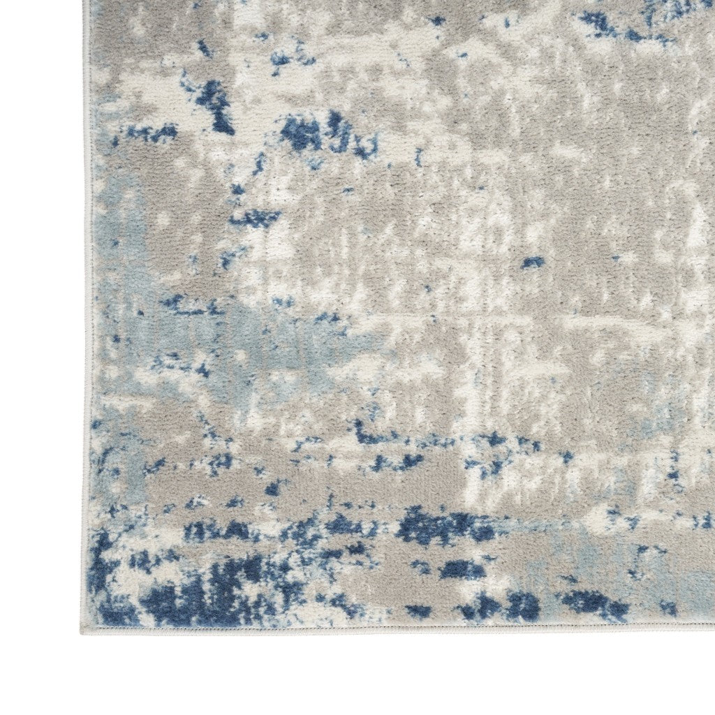 8' Blue and Gray Abstract Power Loom Runner Rug