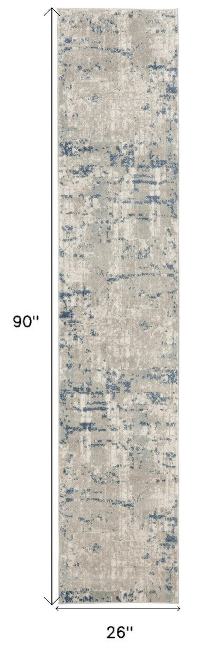 8' Blue and Gray Abstract Power Loom Runner Rug