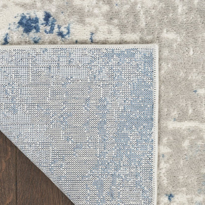 8' Blue and Gray Abstract Power Loom Runner Rug