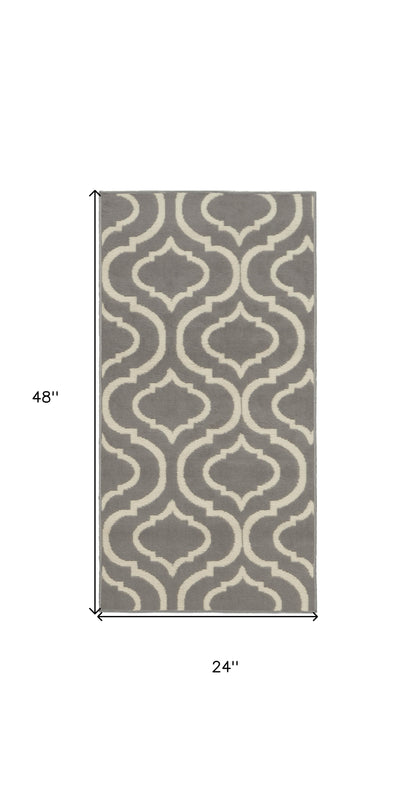 2' X 4' Gray Moroccan Power Loom Area Rug