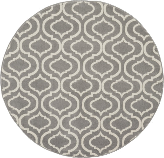 5' Gray Round Moroccan Power Loom Area Rug