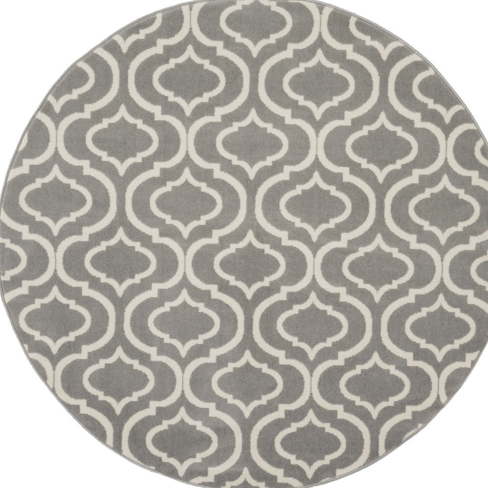 5' Gray Round Moroccan Power Loom Area Rug